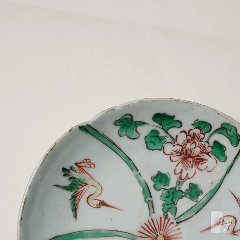 明晚期 景德镇古渡红绿彩花鸟图盘一对 - 图4